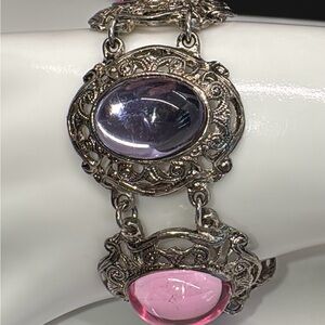Vintage to antique pink and purple cabochon bracelet size 6.75​​